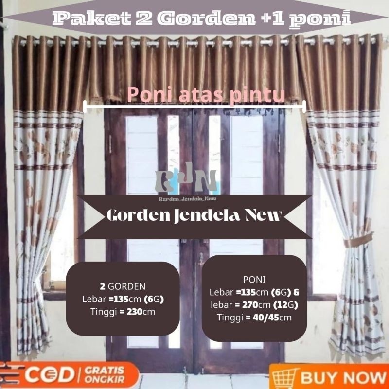 Gorden 1 Paket Gorden 1set Gorden Dan Poni atas pintu utama Jendela Pintu 1set Model Terbaru Gorden 