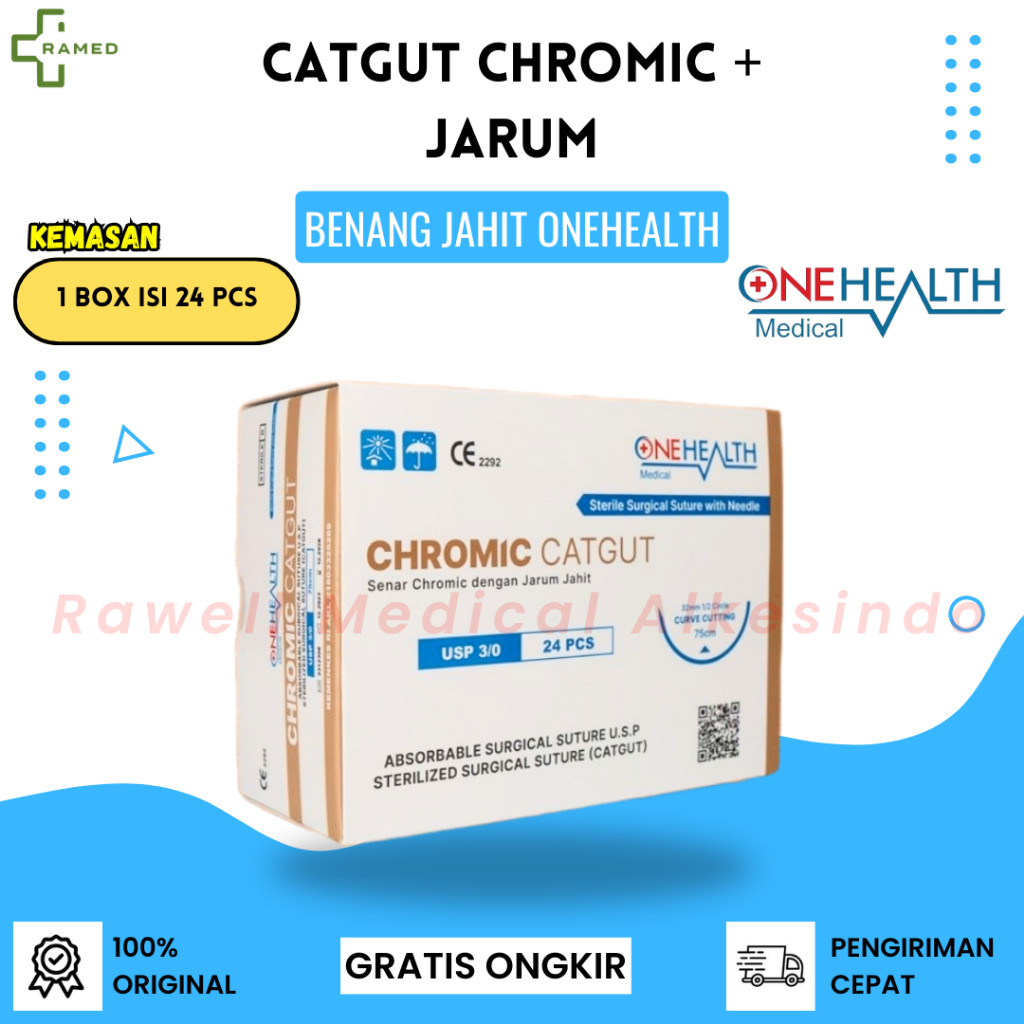 Catgut Chromic + Jarum Isi 24 Pcs / Benang Jahit Chromic Onehealth / Benang Operasi TERLARIS