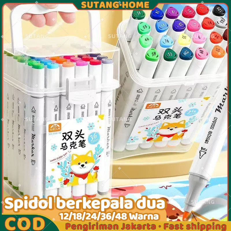 

【SUTANG】Spidol Water Marker Dual Head / Sketsa Marker Set Spidol Warna Warni 12/18/24/36/48 Warna Pensil Cat Air Set Warna