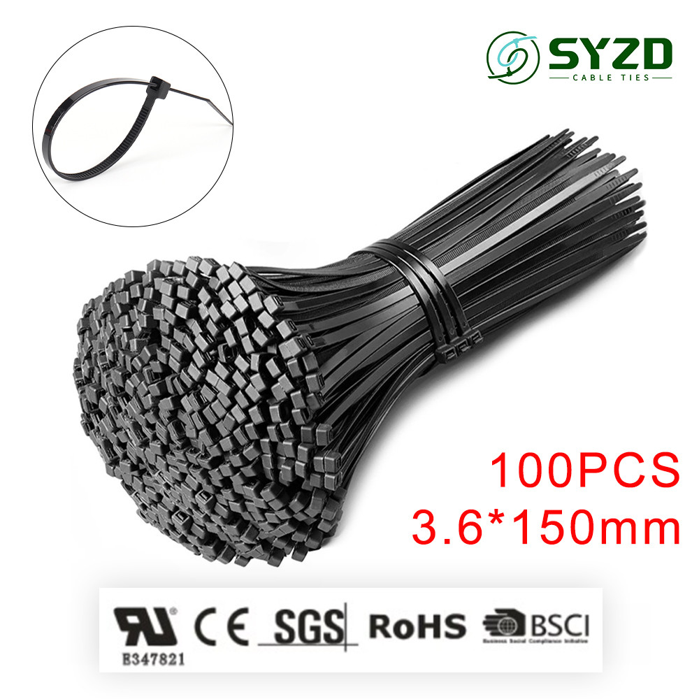 

100Pcs 3.6*150mm Plastic Nylon Cable Ties Self-locking Cord Straps Adjustable Cables Fastening Loop Home Office Wire Zip Tie