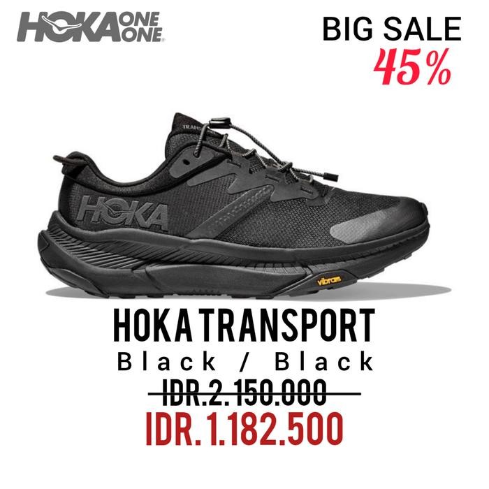 SEPATU RUNNING HOKA TRANSPORT BLACK / BLACK TRAIL RUNNING SHOES 100% ORIGINAL BNIB / SEPATU SNEAKERS