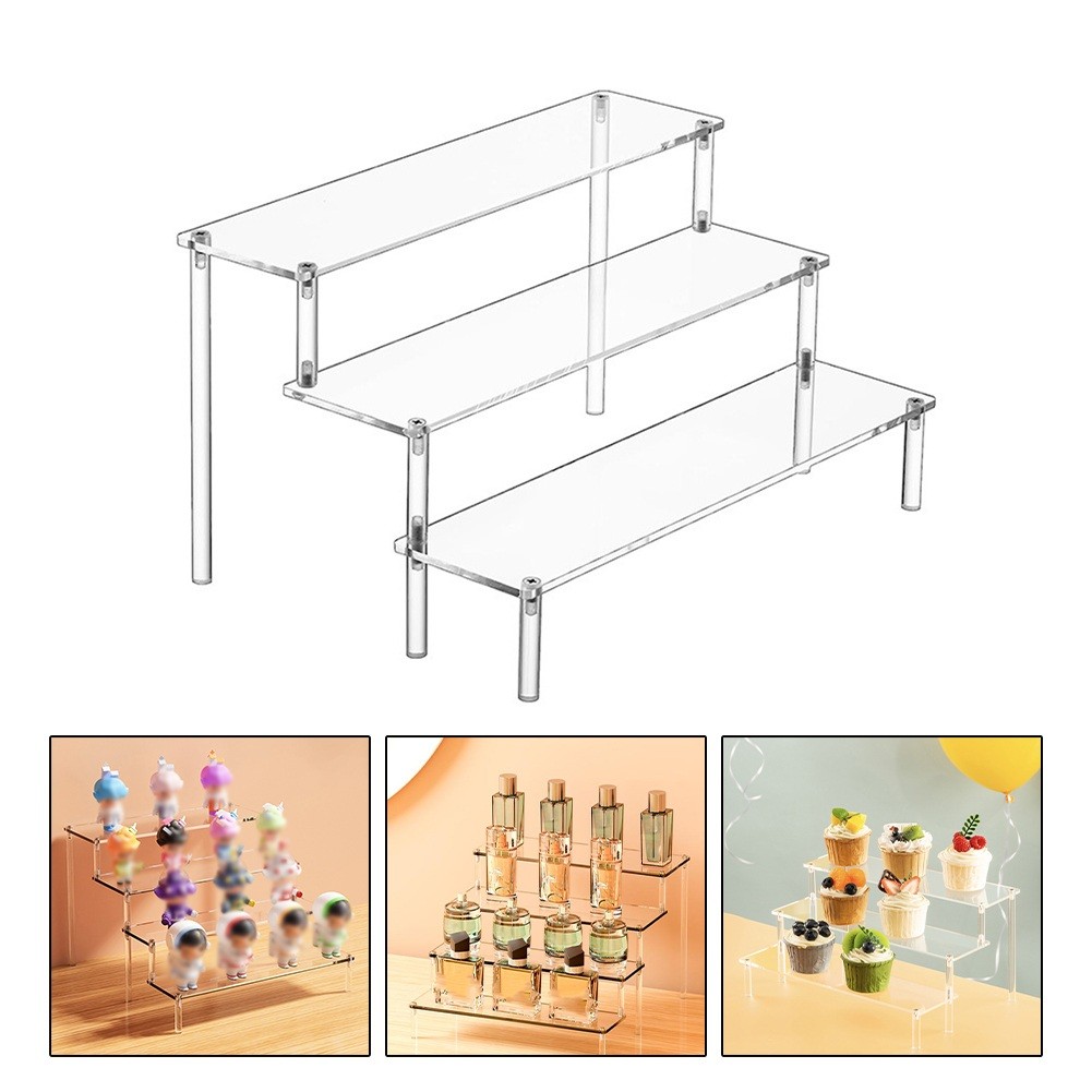 

1-3 Layers Acrylic Display Stand Clear Display Riser Perfume Figurine Transparent Storage Rack Anime Figures Cupcake Shelf