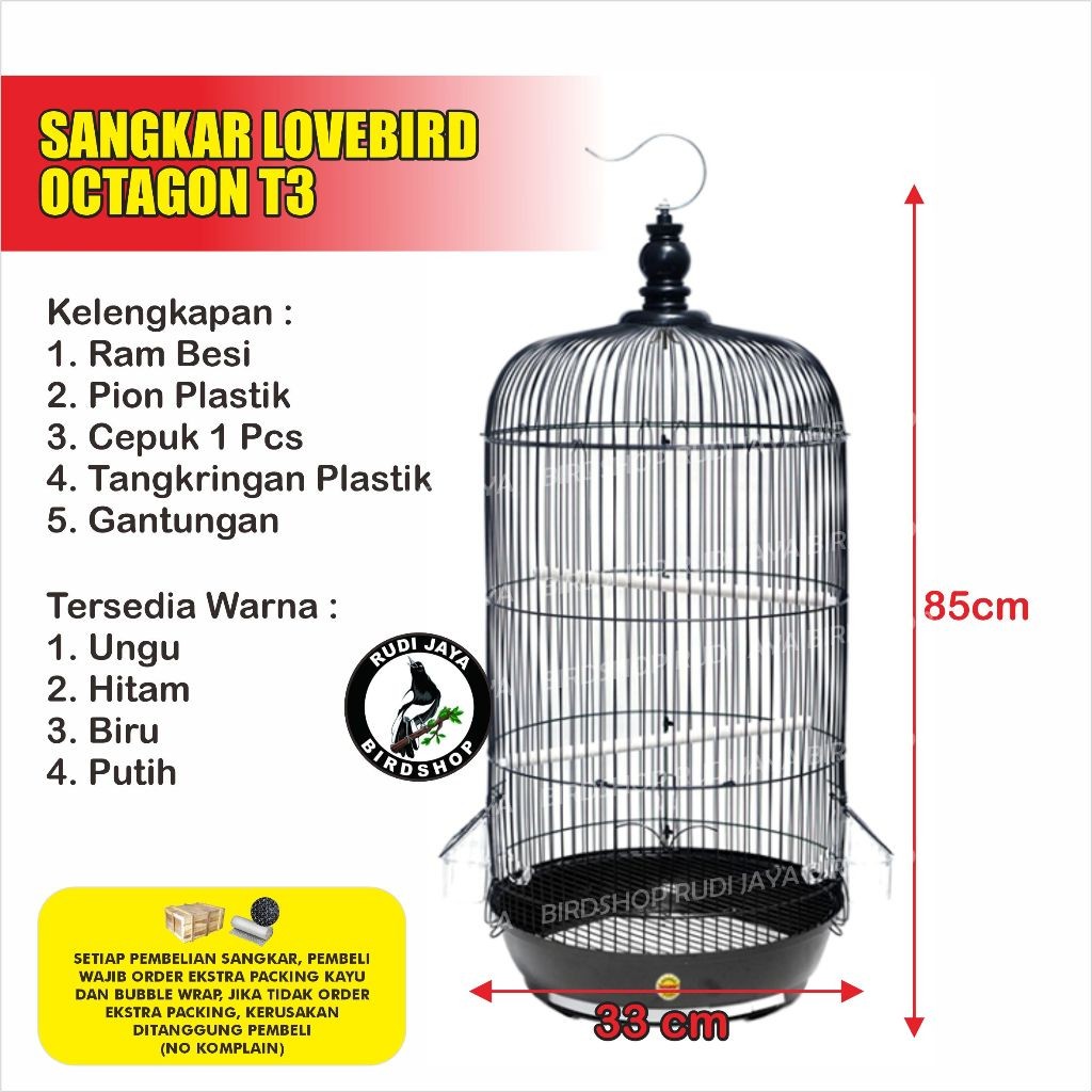 SEDIA SANGKAR LOVEBIRD OCTAGON ASLI T3 LOYANG BASKOM KANDANG BESI KAPSUL WARNA  BURUNG TRUCUK KONIN