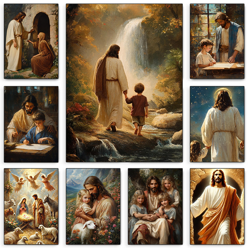 

The Journey Home Jesus children Portrait Posters Print Canvas Painting Retro Christ Faith Art Wall Pictures Home Religion Decor