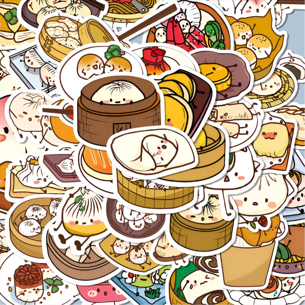 

100PCS Lucu Stiker Chinesee Dimsum Stiker Aesthetic Stiker Anti Air Stikers Berperekat Waterproof sticker decal buat Motor Helm Buku Journal Koper Casing HP Laptop Botol Minum Hadiah anak