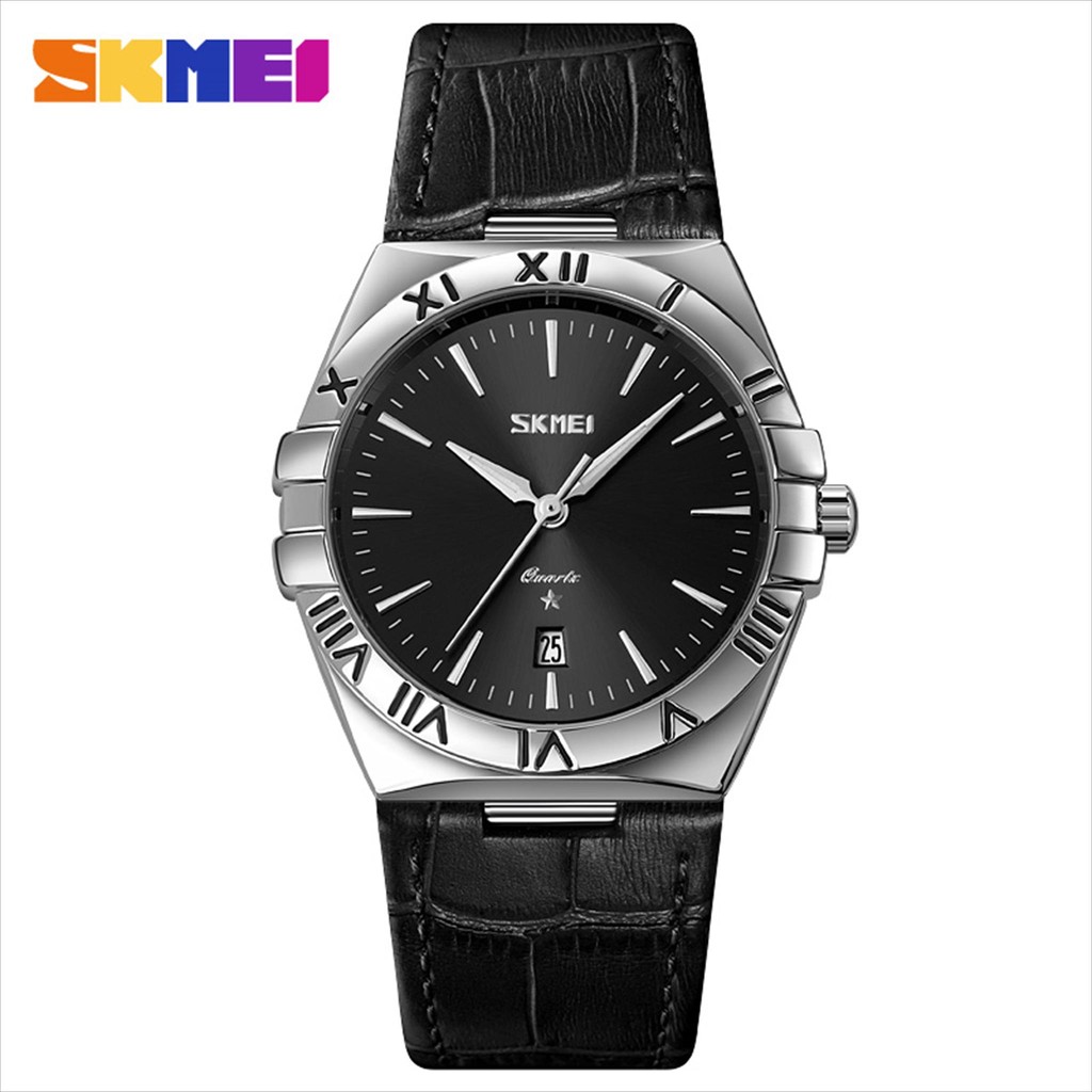 Jam Tangan Pria Analog Date 9257 SKMEI Leather/ Stainless Water Resist Original McQueen Accessories 