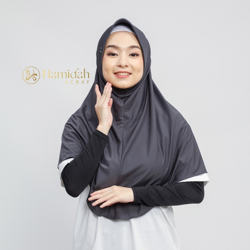 (ORI) BERGO HAMIDAH SIZE M PET BORDIR/kerudung instant/hijab sport/kerudung olah raga.