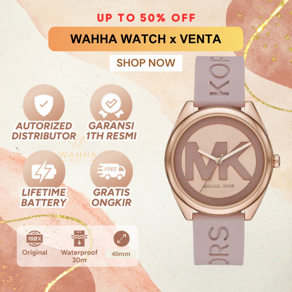 Jam Tangan Wanita  MK7139 Janelle Three-Hand Pink Silicone Watch [BERGARANSI]