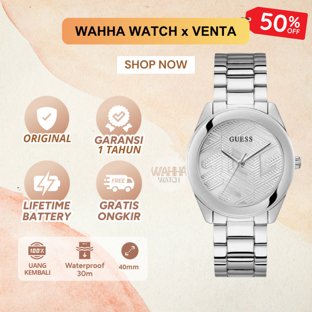 Jam Tangan Analog Wanita Guess Cubed GW0606L1 Ladies Silver Pattern Dial Stainless Steel Strap [BERG