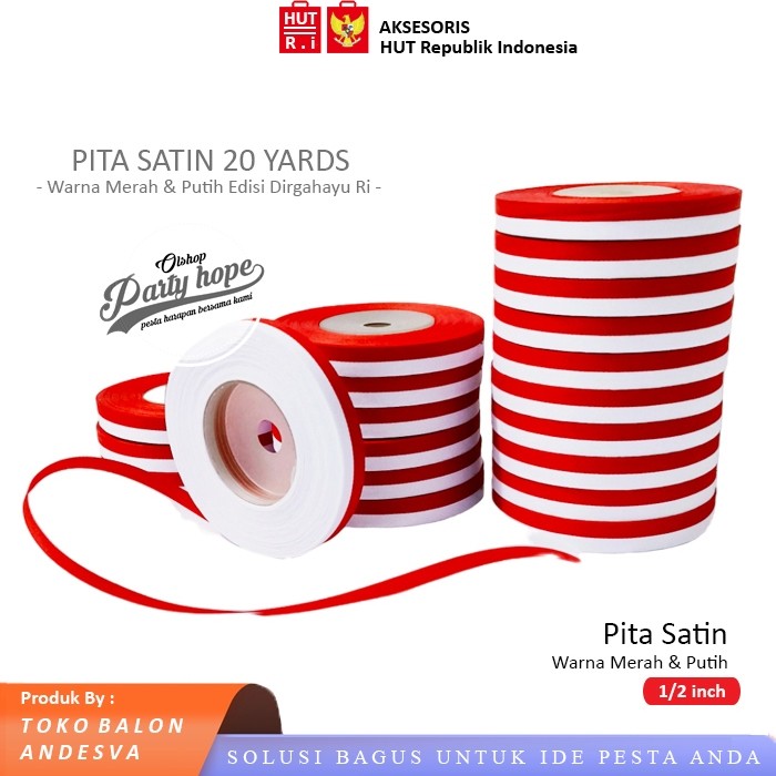 

10 ROLL Pita satin merah putih 1,2 inci / hiasan 17 agustus / HUT RI / pita kain piala / pita kepala