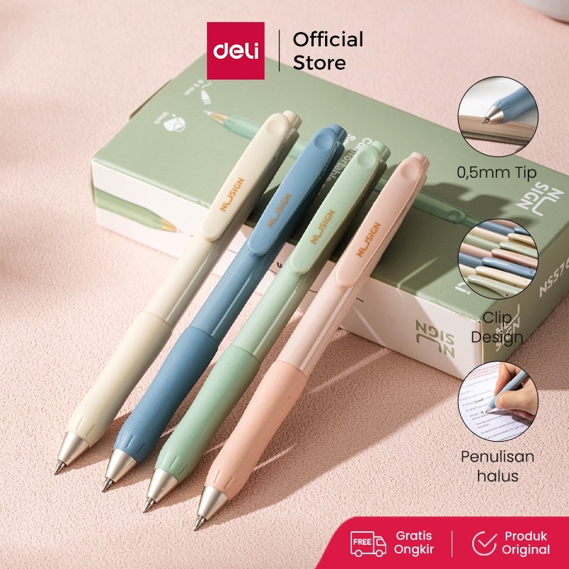 

Nusign Retracable Gel Pen / Pulpen Gel Cetak 0.5 mm Tinta Hitam Biru Body Pastel ENS576
