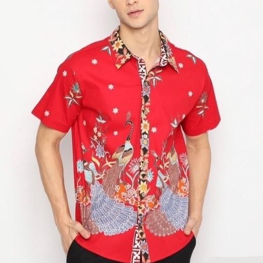 Kemeja Pria Cheongsam Red Phoenix Bird Imlek CNY Shanghai Merah HVM - Jumbo