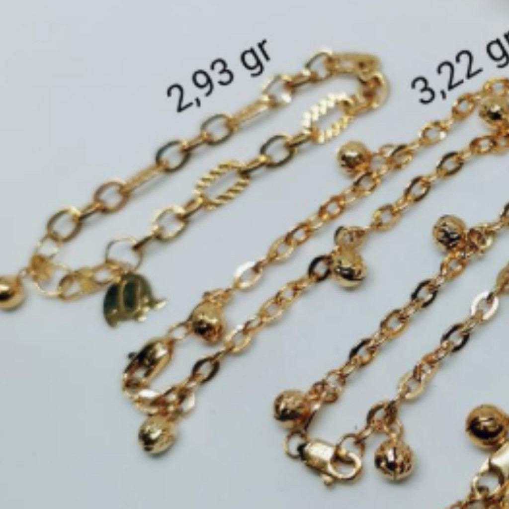 Gelang Rantai Emas Silver Anak – Titanium Anti Karat Lonceng | Ideal untuk Hadiah Bayi