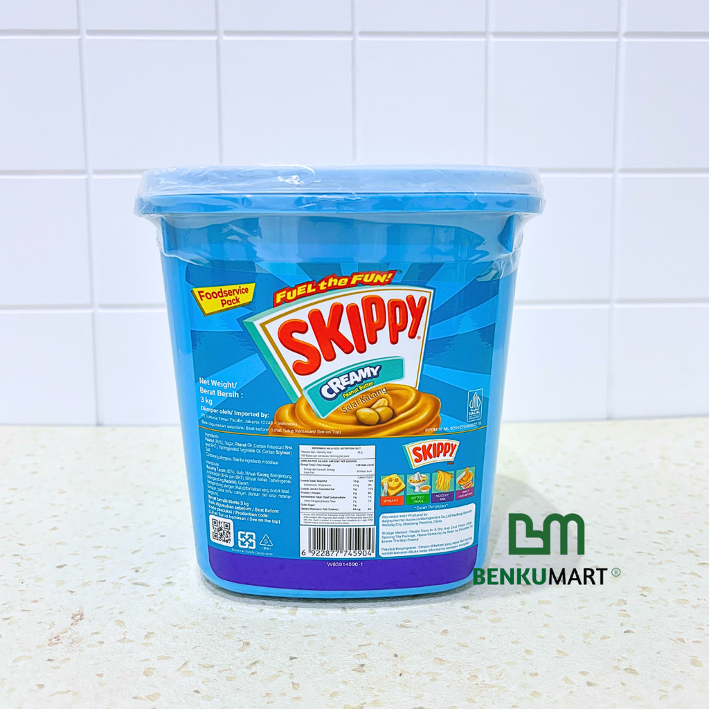 

Skippy Peanut Butter Creamy (3 Kg) | Selai Kacang Halus Import | Food Service Pack Jumbo