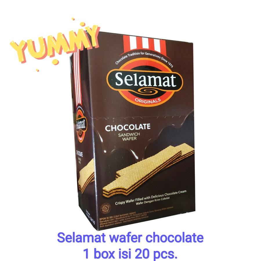 

selamat chocolate sandwich wafer eceran 1500 | box isi 20 bks