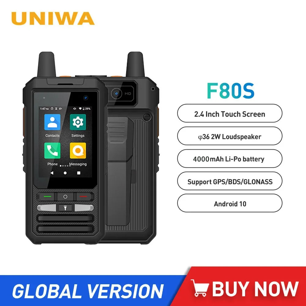 UNIWA F80S POC Walkie Talkie 4G Rugged Phone Spreadtrum Quad Core 1GB+8GB 5300mAh Battery 2.4Inch 1.
