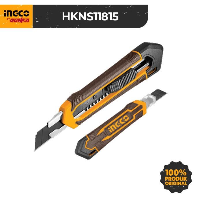 

Box Cutter Big (18mm SK4) INGCO HKNS11815 - Blade Besar 18 mm Retract Pemotong Alat Plastik Hitam