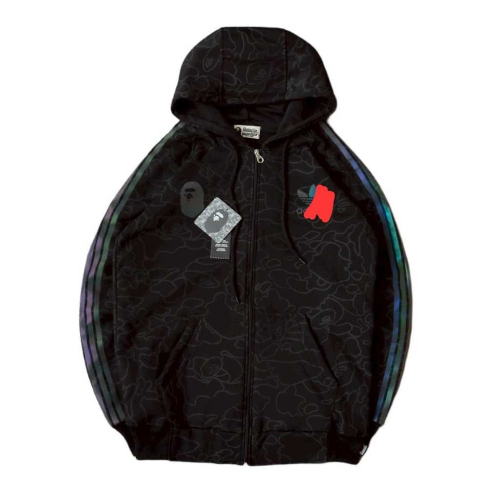 HOODIE ZIPPER SWEATER BAPE A BATHING APE X SPORTWEAR HOLOGRAM BLACK FULL TAG & LABEL