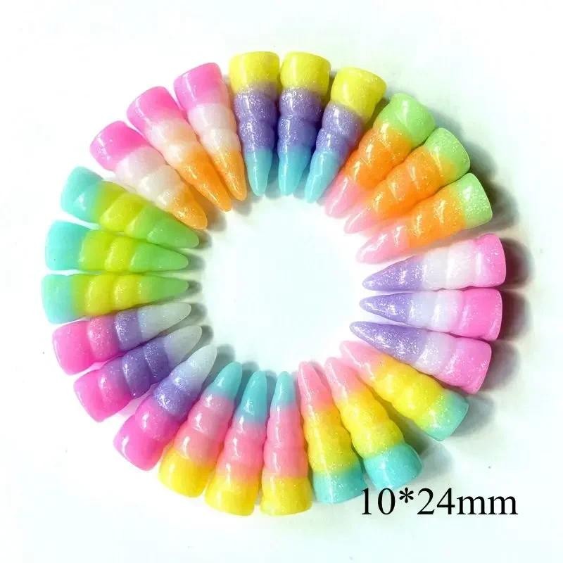 

30Pcs/lots 3D 10*24mm Rainbow Gold Unicorn Corn Colorful Resin DIY Crafts Home Decorations Accessories Appliques Supply