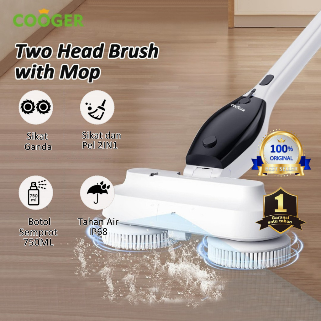 COOGER Sikat dan Pel Otomatis Elektrik Dual Kepala Sikat 6IN1 Electric Brush and Mop Tanpa Kabel Mul