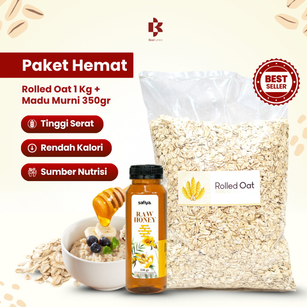

[ Paket Hemat ] Rolled Oat 1kg + Madu Murni 350gr Safiya Alami Premium