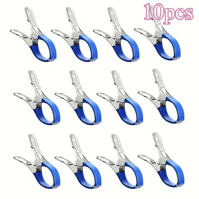 

10pcs Durable Stainless Steel Pool Cover Clips with Plastic Handles - Heavy Duty Windproof Spring Clips Clothesline Clip