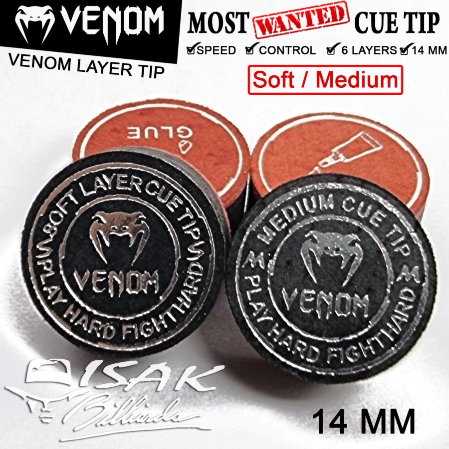 [] Venom Black Cue Tip - 14 mm Pro Layer Billiard ][
