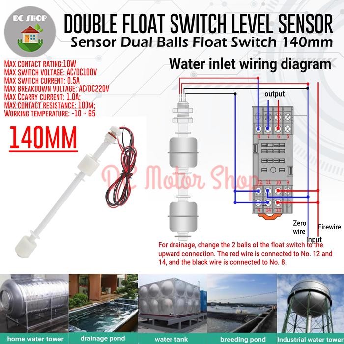 Double Float Switch Water Level Sensor Dual Balls Float Switch 140mm - Double Float Switch 140mm