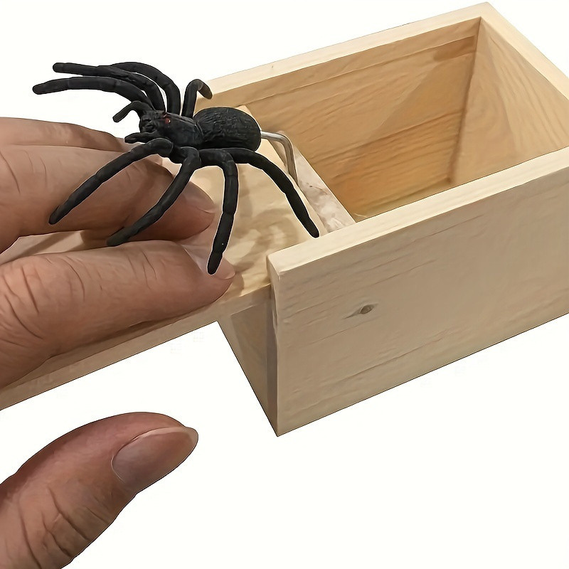 

Handmade wooden spider prank box with hidden compartments and fake spiders - dual-purpose desktop organizer and fun gifts