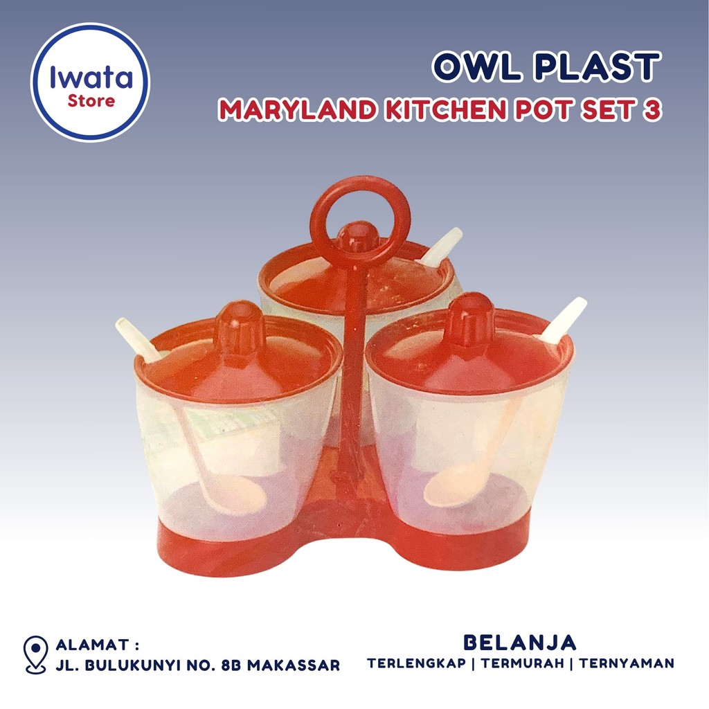 OWL PLAST MARYLAND KITCHEN POT SET OF THREE / Tempat bumbu Wadah Bumbu + sendok takar