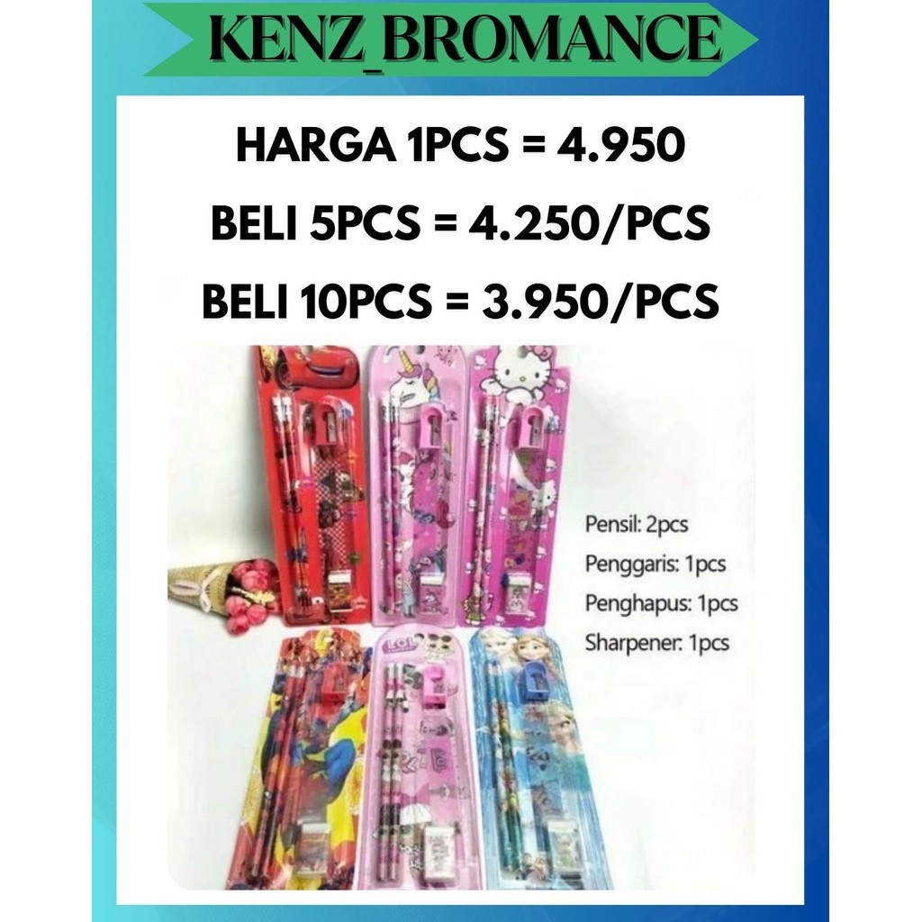 

KENZ SET ALAT TULIS SEKOLAH ANAK 5 in 1 KARAKTER / MINI STATIONERY SET 5IN1