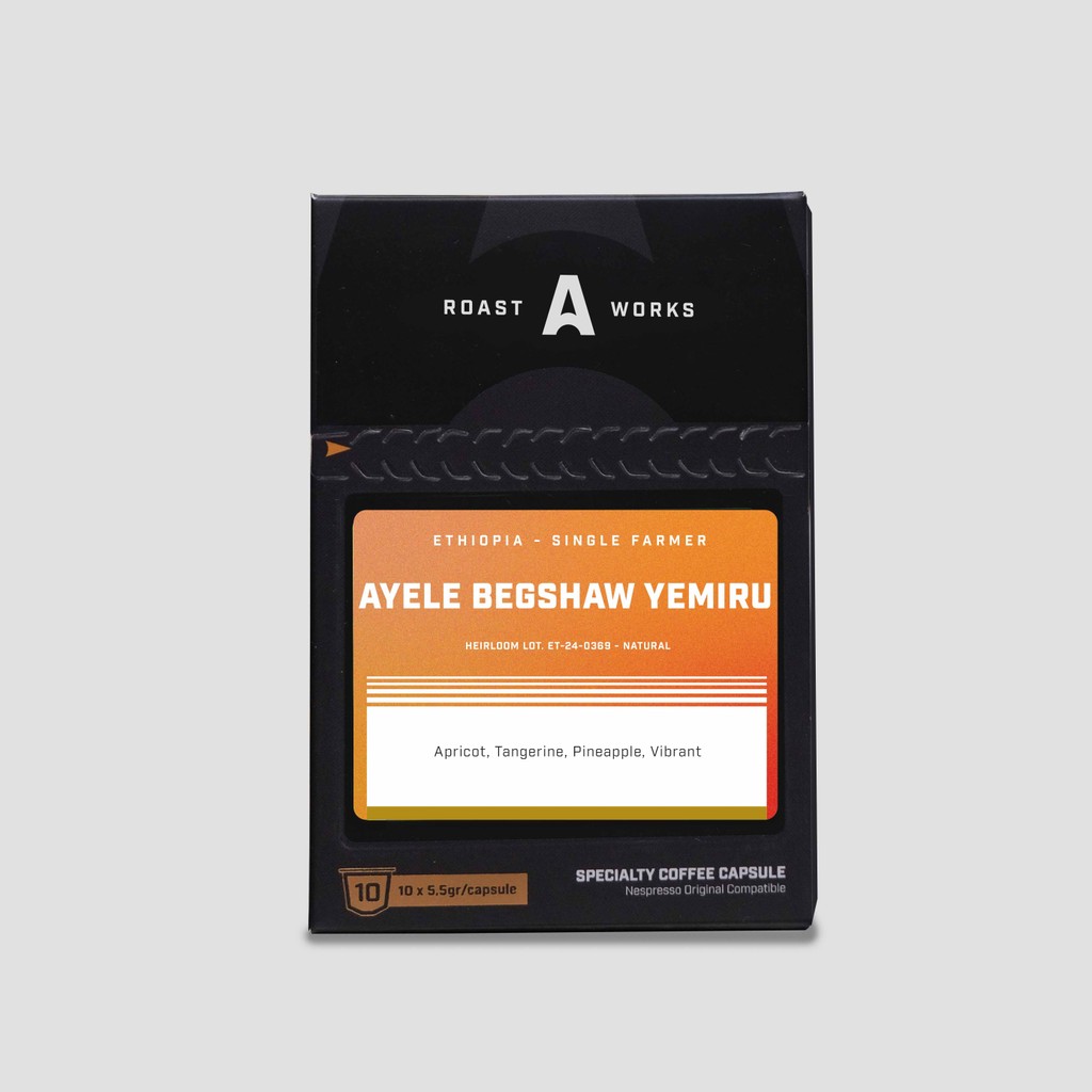 

Ethiopia Single Farmer Ayele Begshaw Yemiru Lot. ET-24-0369 Heirloom Natural - Nespresso Compatible Capsule - A Roastworks - (10 x 5.5gr/capsule)