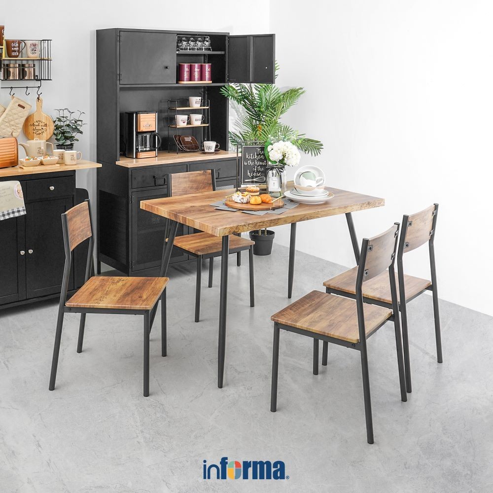 Informa Lexon Set Meja Makan 4 Kursi - Cokelat Walnut Dining Table Set Meja Dan Kursi Makan Furnitur
