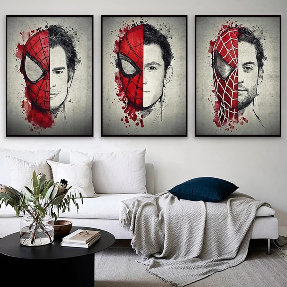 

MINISO Disney Movie Marvel SpiderMan Wall Art Posters Hand-Painted Vintage Style Three Actors Home Decor Canvas Paintings Murals