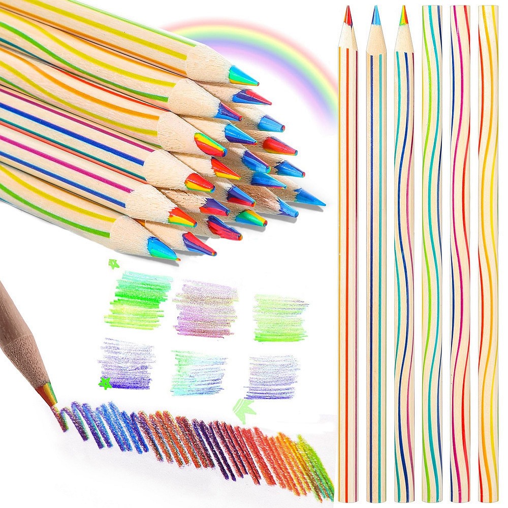 

12pcs Drawing Pencil 7 Color in 1 Rainbow Gradient Crayons Colored Pencils for Coloring Sketching Colored Painting Kids Art Gift