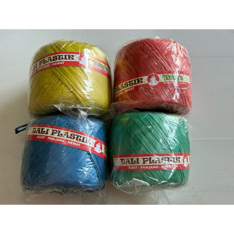 

PPS1 - TALI RAFIA TOBYS / tali rafia puyuh / tali rafia bening kuning merah biru hijau kw1 berat 8ons