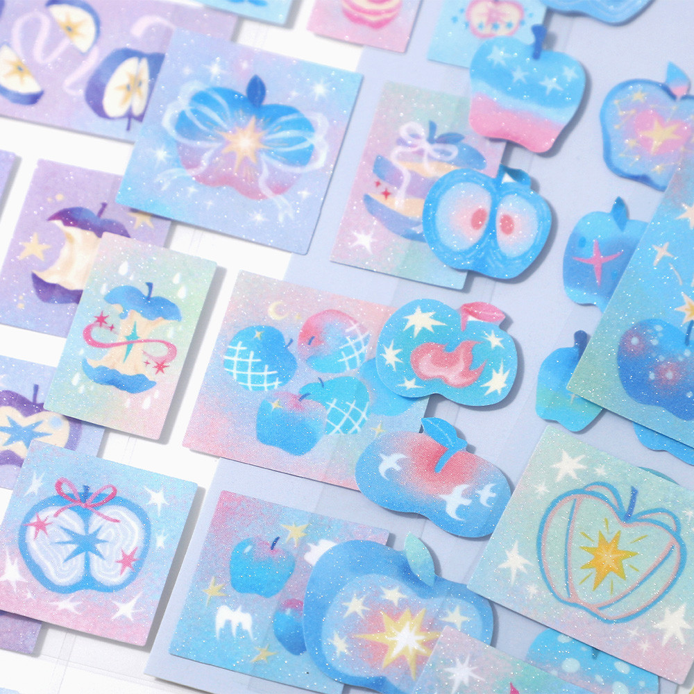 

6sheets Kawaii Japanese Stationery Stickers Apple Planet Series Die Cut Adhesive Stickers Scrapbook Collage Decorative Materials