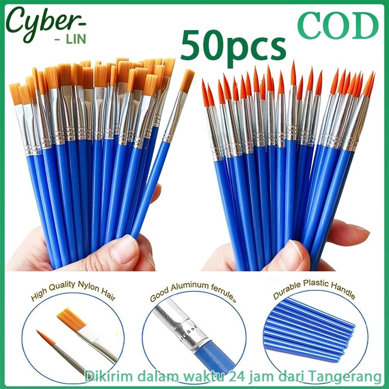 

50Pcs Kuas Cat Air Bulat / Datar Kuas Kecantikan /Nilon Artist Paint Brush 17cm