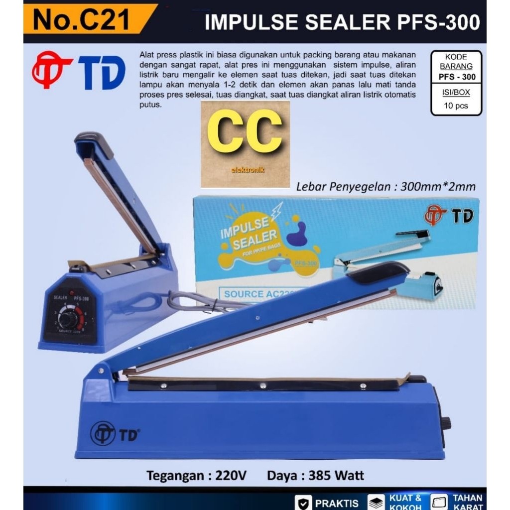 IMPULSE SEALER TD PFS - 300 / Alat Press Plastik TD PFS 300 Sealer Press Plastik TD Garansi resmi te