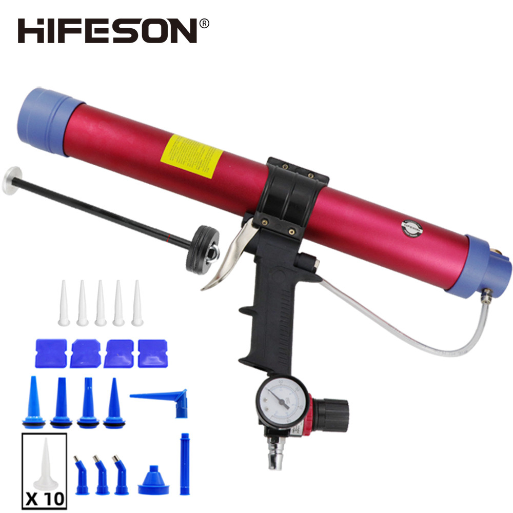 HIFESON Air Caulking Gun Pneumatic Sealant Gun 610ml Soft Hard Glue Gun nozzle Set Sealant Corner Se