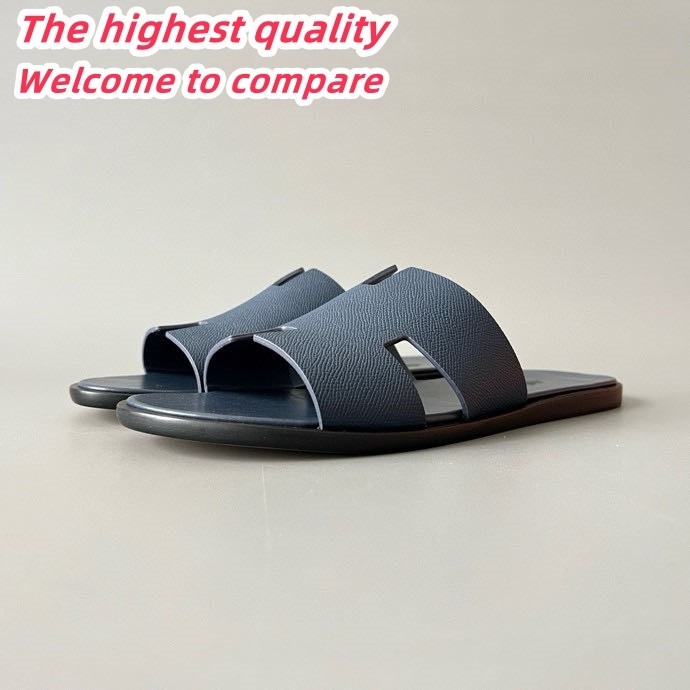 HERMES Izmir Flat Heel Slippers Men's Deep Blue