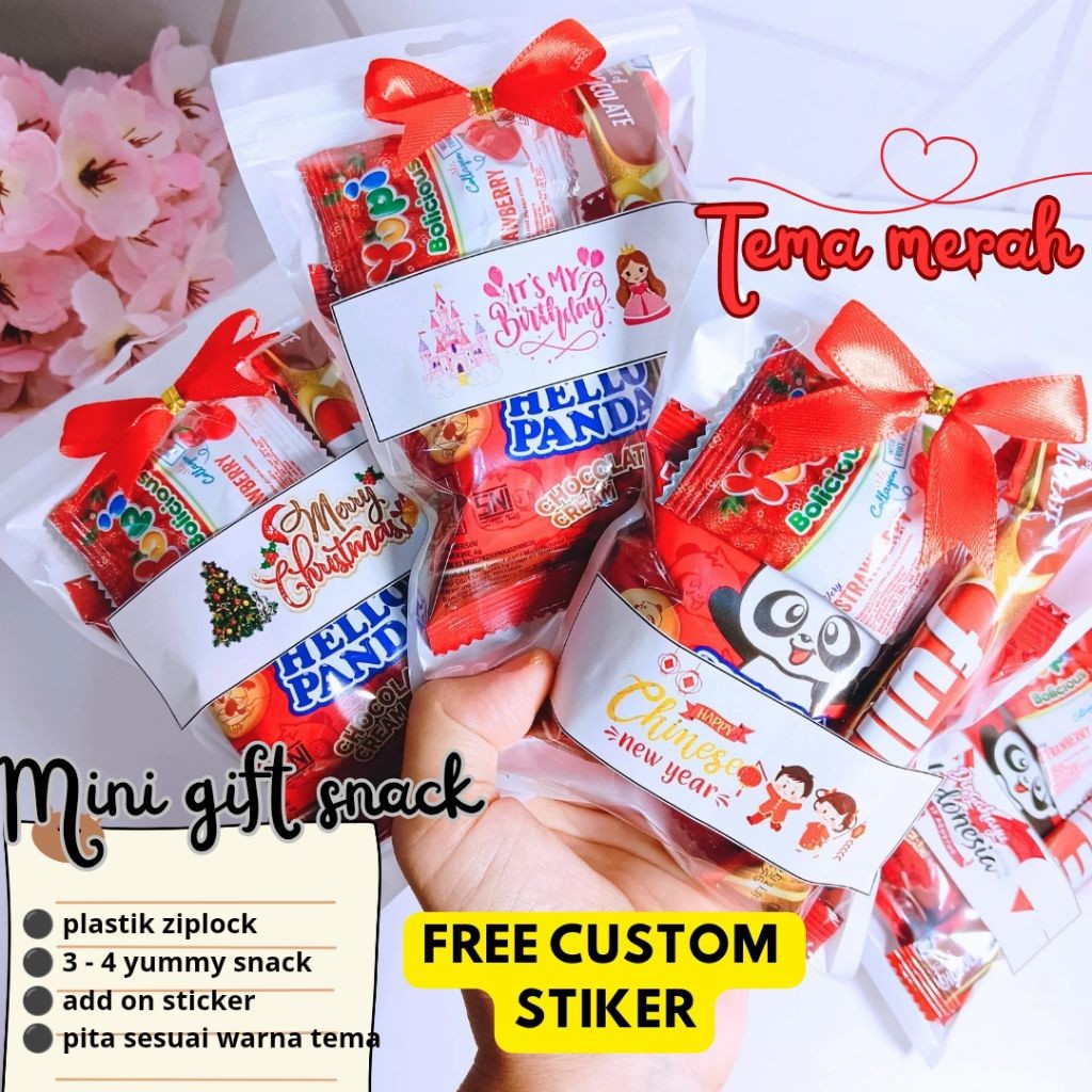 

[Free Custom Stiker] Mini Gift Snack Tema Merah | Hampers Ulang Tahun | Isian Goodie Bags