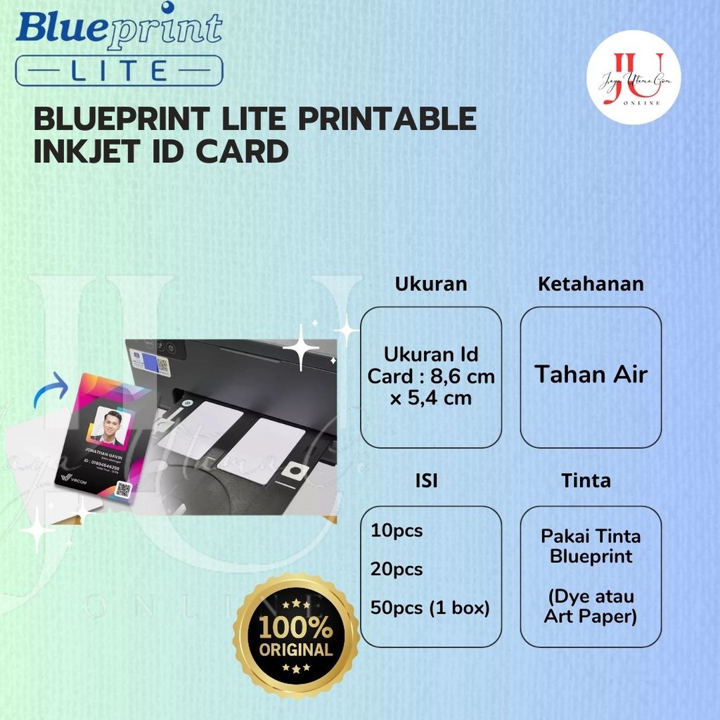 

Kartu Printable Inkjet Id Card Blueprint Lite 8.6 x 5.4 Cm Double Sided Original