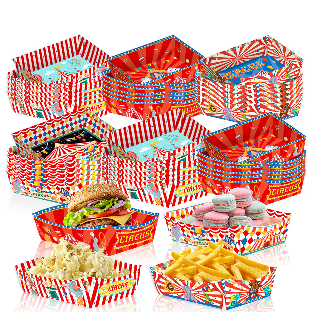 

10/20/30pcs Carnival Food Trays Carnival Party Decor Disposable Paper Food Serving Trays Hot Dog Boats for Circus Theme Birthday