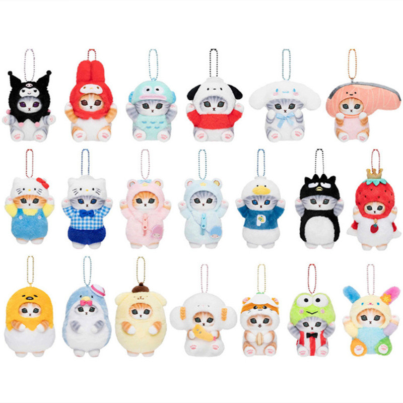 

Kawaii Mofusand Cross-Dressing Hello Kitty & Kuromi Plush Keychain - 10-12cm Anime Plush Doll, Sanrio Backpack Pendant