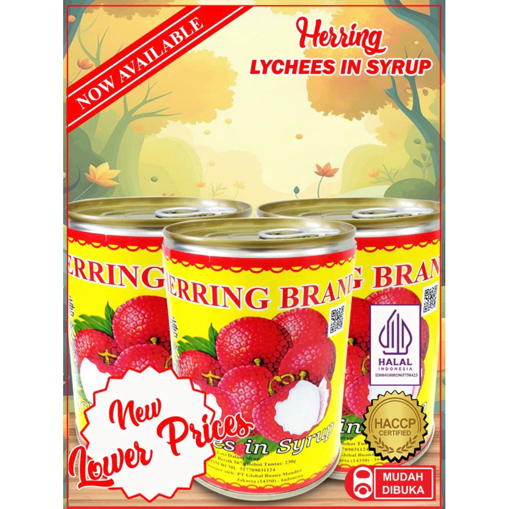 

New Herring Brand Lychee in syrup Leci sirup lychees Kaleng Leci kaleng Leci dalam sirup HALAL 567GramPremium