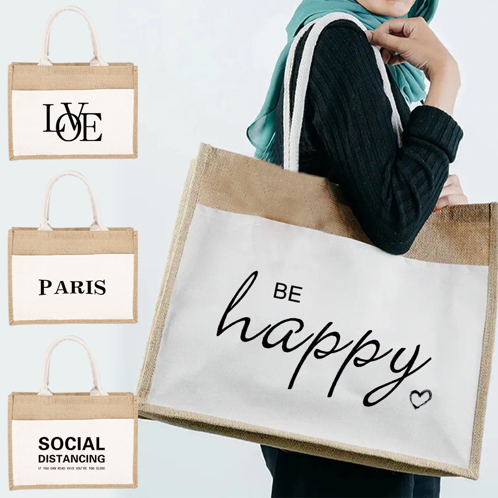 Tas Belanja Jute Bag Handbag Linen Shoulder Bag Sacks Jute Imitation Sacks Linen Bags Women Shopping