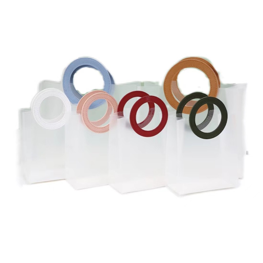

5/10 PCS Custom PVC Transparent Gift Bag Tote PP Frosted Plastic Shopping Tote Bag with Handles Clear Clothing Drinks Packaging