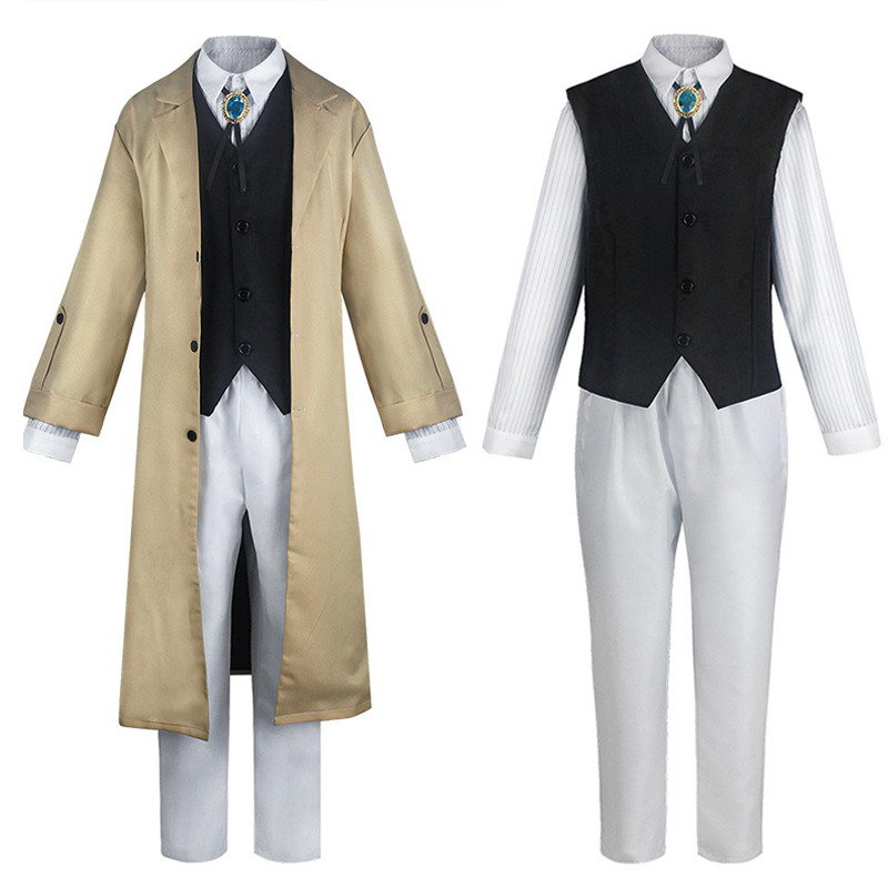 Dazai Cosplay Costume  Detective Dazai Osamu Outfits include Trench Coat Shirt Vest Pants For Adult 