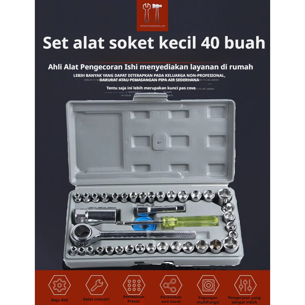 40 Piece Sleeve Set 28 soket seri 1/4 | 3 soket bintang seri 1/4 | 2 soket seri 3/8 | 1 adaptor 1/4 